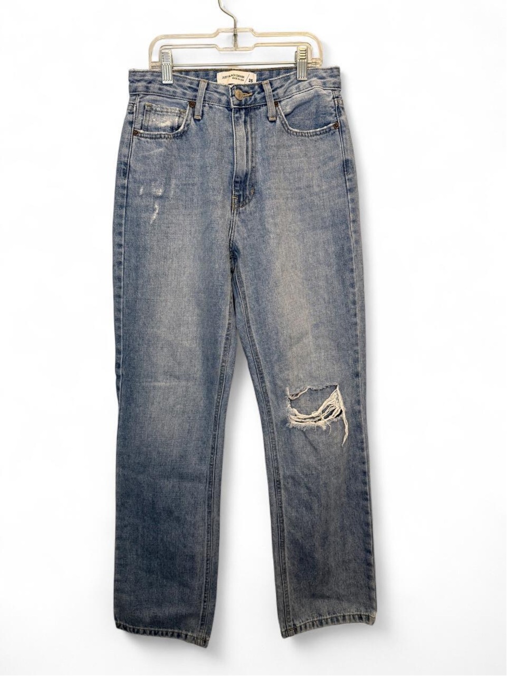 Just Black Denim Distressed High Rise Straight Leg Jeans Size 25 Grunge 90s Vibe